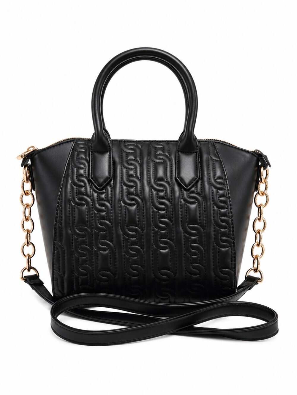 CROSSI Black Chain Link Quilted Faux Leather Hand Crossbody Bag NWOT